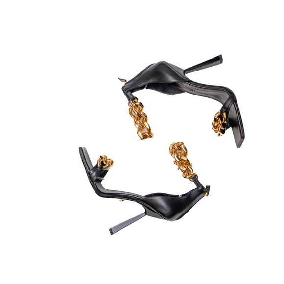 Versace Black Leather Chain-Link Ankle Strap Heels – Size EU 39 / UK 6 / US 9 - Picture 5 of 10